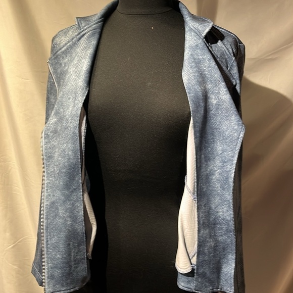 Medium blue double breasted zipper leather jacket snakeskin pattern nwt dressy - Picture 9 of 15